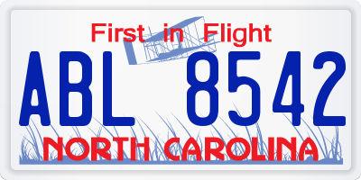 NC license plate ABL8542