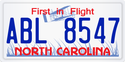 NC license plate ABL8547