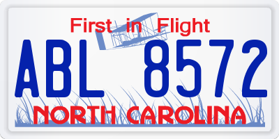 NC license plate ABL8572