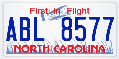 NC license plate ABL8577