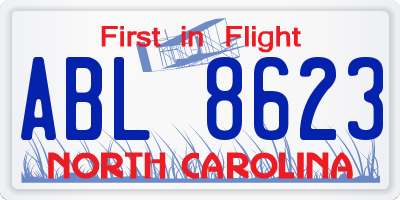 NC license plate ABL8623