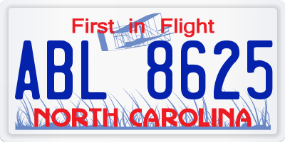 NC license plate ABL8625