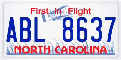 NC license plate ABL8637