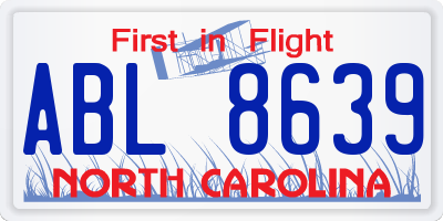 NC license plate ABL8639