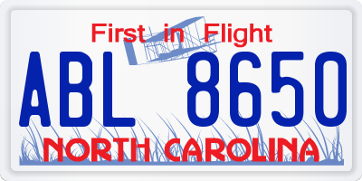 NC license plate ABL8650