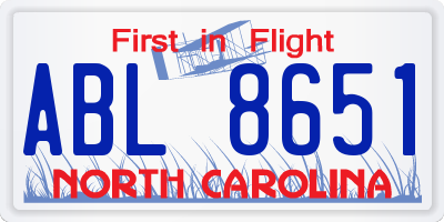 NC license plate ABL8651