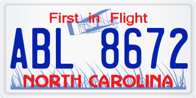 NC license plate ABL8672