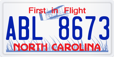 NC license plate ABL8673