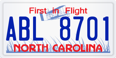 NC license plate ABL8701