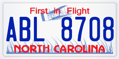 NC license plate ABL8708