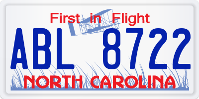NC license plate ABL8722