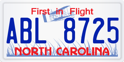 NC license plate ABL8725