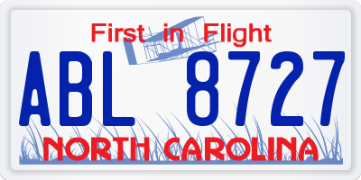 NC license plate ABL8727