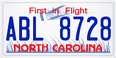 NC license plate ABL8728