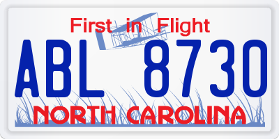 NC license plate ABL8730