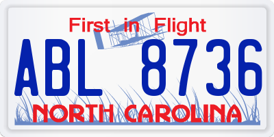 NC license plate ABL8736