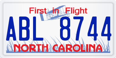 NC license plate ABL8744
