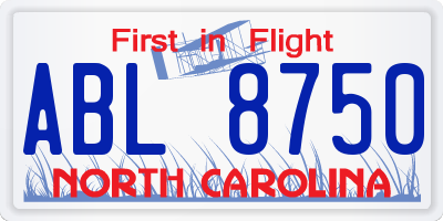 NC license plate ABL8750