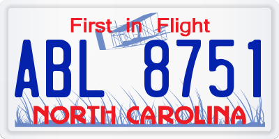 NC license plate ABL8751