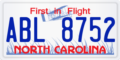 NC license plate ABL8752