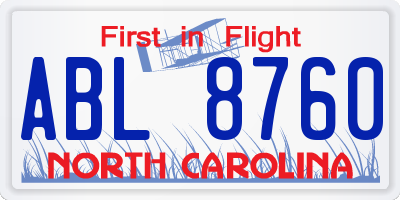 NC license plate ABL8760