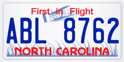 NC license plate ABL8762