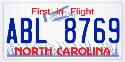 NC license plate ABL8769