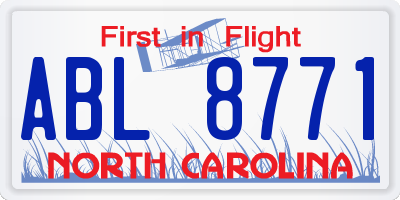 NC license plate ABL8771