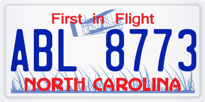 NC license plate ABL8773