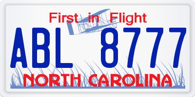 NC license plate ABL8777