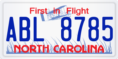 NC license plate ABL8785