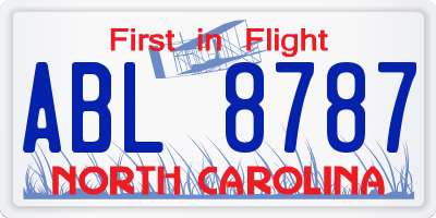 NC license plate ABL8787