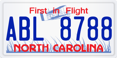 NC license plate ABL8788