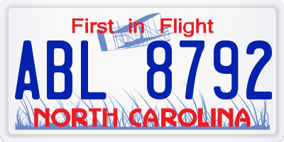 NC license plate ABL8792