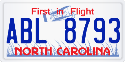NC license plate ABL8793