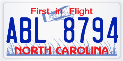 NC license plate ABL8794