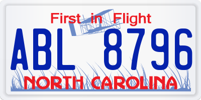 NC license plate ABL8796
