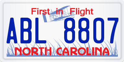 NC license plate ABL8807
