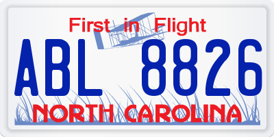 NC license plate ABL8826