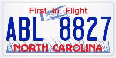 NC license plate ABL8827