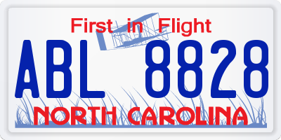 NC license plate ABL8828