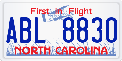 NC license plate ABL8830