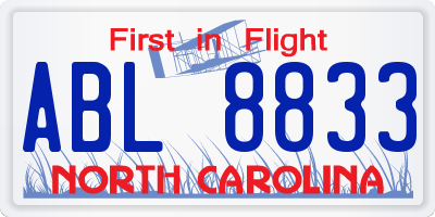 NC license plate ABL8833