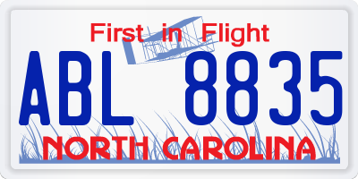 NC license plate ABL8835