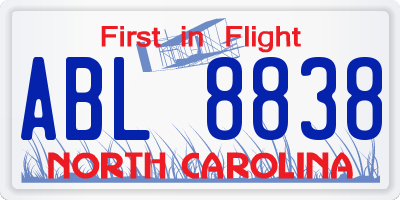 NC license plate ABL8838
