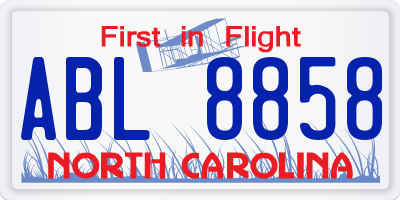 NC license plate ABL8858