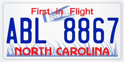 NC license plate ABL8867