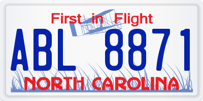 NC license plate ABL8871
