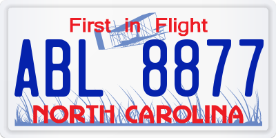 NC license plate ABL8877
