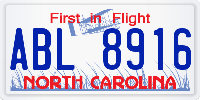 NC license plate ABL8916